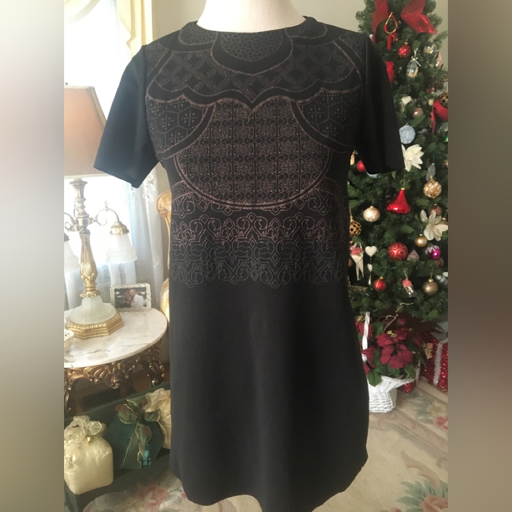 Zara black crystal jeweled short sleeve sheath dress size Xs/S. C:651-5/19/26